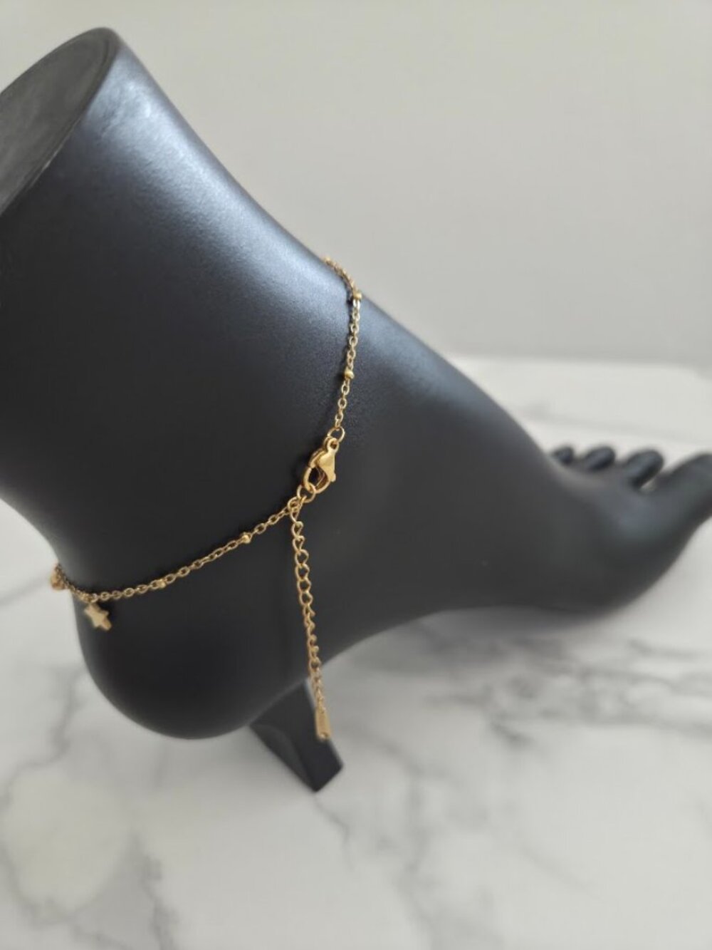 Gold Star Charm Anklet Rhinestone Dangle Stainless Steel Jewelry - Picture 10 of 14